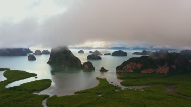 Vista Aérea Salida Del Sol Samet Nangshe Colinas Del Valle — Vídeos de Stock