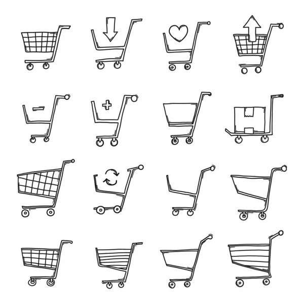 Carrinho Compras Doodle Vector Icon Set Desenho Desenho Ilustração Linha — Vetor de Stock