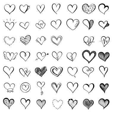 Heart Doodle vektör simgesi ayarlandı. Çizim çizimi el çizimi çizimi çizimi.