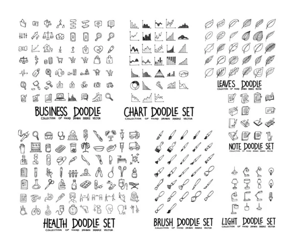 Doodle Vector Collection Business Chart Leaves Health Note Brush Light —  Vetores de Stock