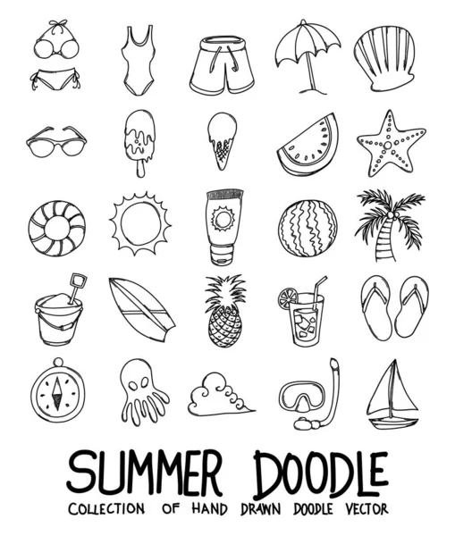 Summer Doodle Vector Icon Set Drawing Sketch Illustration Hand Drawn — Stock Vector