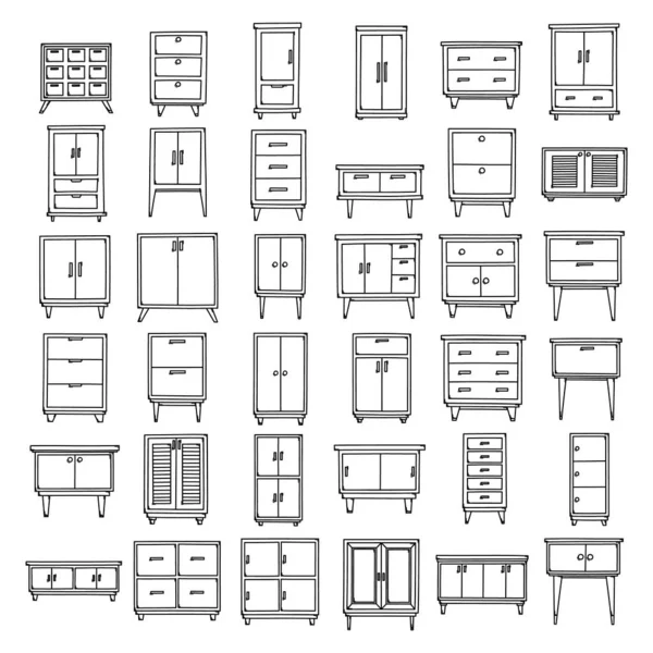 Gabinete Doodle Vector Icono Conjunto Dibujo Boceto Ilustración Dibujado Mano — Archivo Imágenes Vectoriales