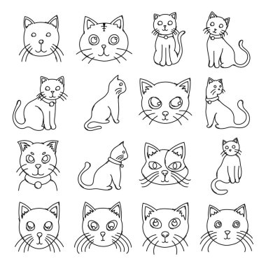 Cat Doodle vektör simgesi ayarlandı. Çizim çizimi el çizimi çizimi çizimi.