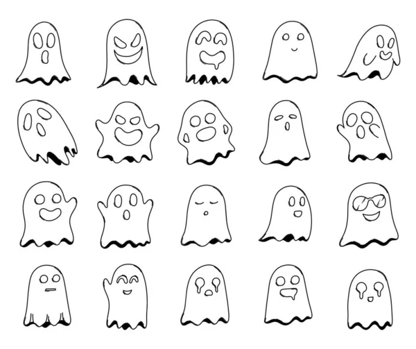 Ghost Doodle Vector Icon Set Drawing Sketch Illustration Hand Drawn — Stock Vector