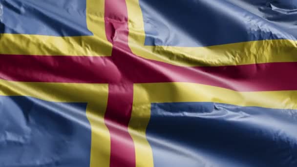 Landflaggan Viftar Långsamt Vindslingan Landfana Svajar Smidigt Vinden Full Fyllning — Stockvideo