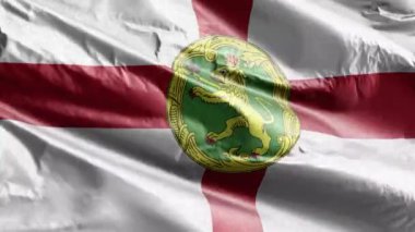 Rüzgarda sallanan Alderney tekstil bayrağı. Aldernian bayrağı rüzgarda sallanıyor. Kumaş dokular. Tam dolgu arkaplanı. 10 saniye döngü. 