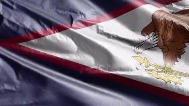 Amerikan Samoa tekstil bayrağı rüzgarda sallanıyor. Amerikan Samoa bayrağı rüzgarda sallanıyor. Kumaş dokular. Tam dolgu arkaplanı. 10 saniye döngü. 