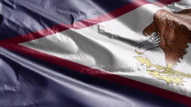 Amerikan Samoa tekstil bayrağı rüzgar döngüsünde yavaşça dalgalanıyor. Amerikan Samoa bayrağı rüzgarda hafifçe sallanıyor. Kumaş dokular. Tam dolgu arkaplanı. 20 saniye döngü. 
