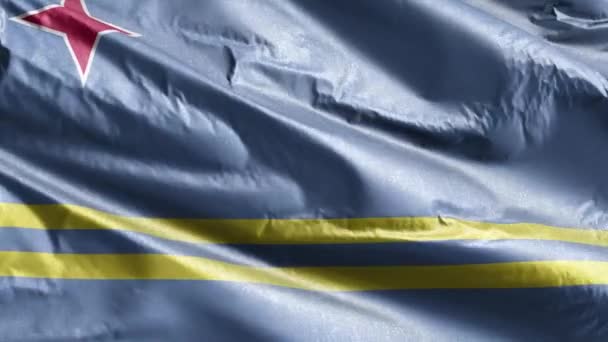 Bandeira Têxtil Aruba Acenando Lentamente Laço Vento Banner Aruba Balançando — Vídeo de Stock