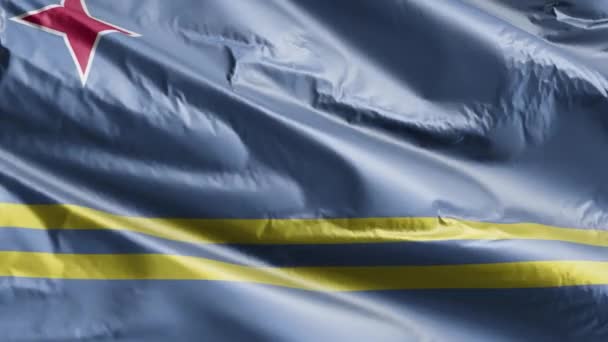 Aruba Flagga Långsamt Vinka Vindslingan Aruba Banner Svänger Smidigt Vinden — Stockvideo