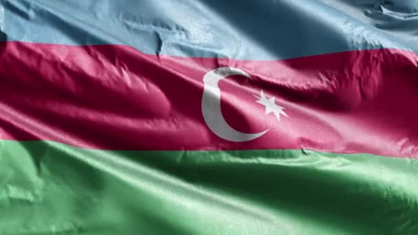 Azerbaycan Tekstil Bayrağı Rüzgar Çemberinde Yavaşça Dalgalanıyor Azerbaycan Bayrağı Rüzgarda — Stok video