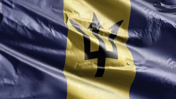 Barbados Tekstil Bayrağı Rüzgar Döngüsünde Yavaşça Dalgalanıyor Barbados Bayrağı Rüzgarda — Stok video