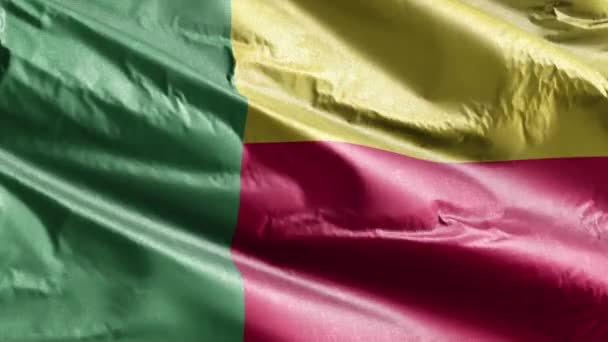 Benin Textil Flagga Långsam Vinka Vindslingan Benin Banner Svänger Smidigt — Stockvideo