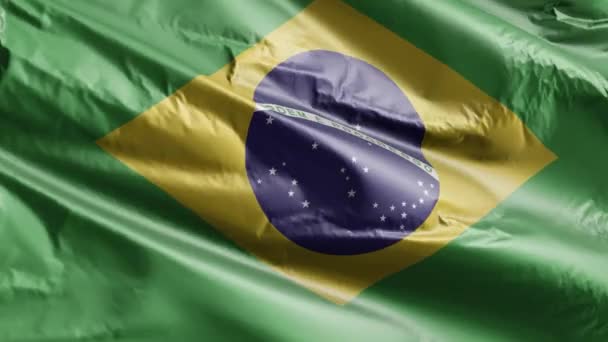 Brazylia Powoli Macha Flagą Pętli Wiatru Brazylijski Sztandar Płynnie Kołyszący — Wideo stockowe