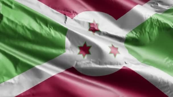 Burundi Zászló Lengett Szél Hurkon Burundi Zászló Lengett Szélben Teljes — Stock videók