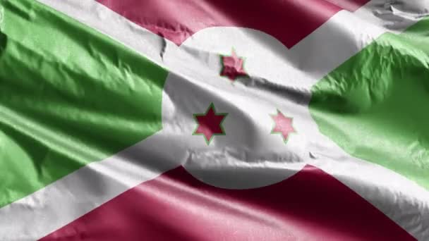 Burundi Textil Zászló Lassan Lóbál Szél Hurkon Burundi Zászló Zökkenőmentesen — Stock videók