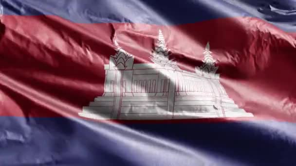 柬埔寨纺织品的旗帜在风向上飘扬 柬埔寨国旗在微风中飘扬 织物织物织物组织 完整的背景 10秒回圈 — 图库视频影像