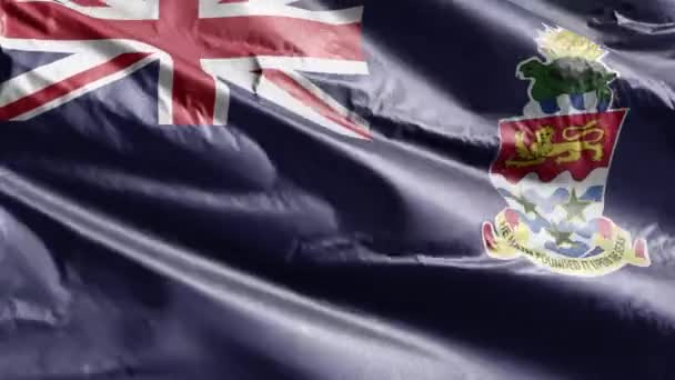 風のループに手を振ってケイマン島の繊維の旗 風に揺れるケイマン島の旗 繊維組織だ 完全充填の背景 10秒ループ — ストック動画