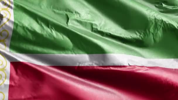 Τσετσενική Σημαία Κλωστοϋφαντουργίας Κυματίζει Στο Βρόχο Του Ανέμου Σημαία Της — Αρχείο Βίντεο