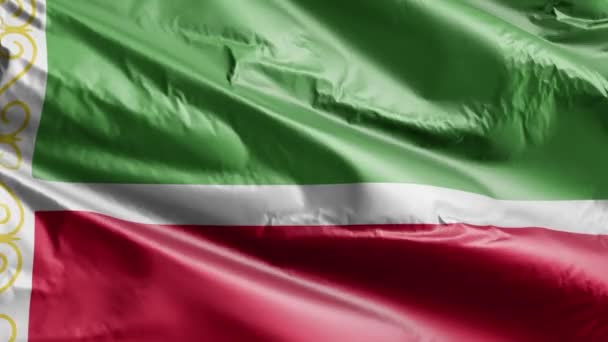 Çeçen Cumhuriyeti Bayrağı Rüzgar Döngüsünde Yavaşça Dalgalanıyor Çeçen Cumhuriyeti Meltem — Stok video