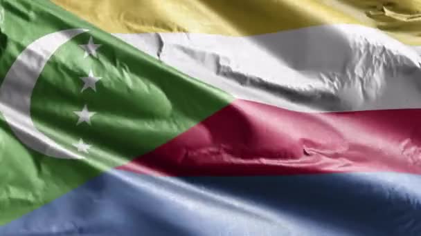 Bandera Textil Comoras Ondeando Lentamente Bucle Del Viento Estandarte Comorano — Vídeos de Stock