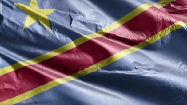 República Democrática Congo Bandeira Têxtil Acenando Loop Vento Bandeira República — Vídeo de Stock
