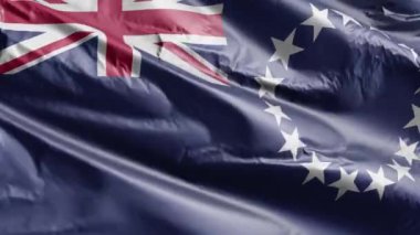 Cook Adası bayrağı rüzgarda dalgalanıyor. Cook Adası afişi sallanıyor. Tam dolgu arkaplanı. 10 saniye döngü. 