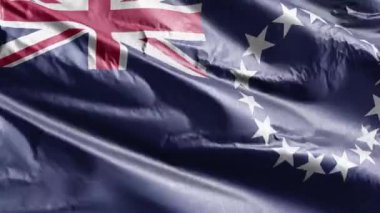 Cook Adası tekstil bayrağı rüzgarda sallanıyor. Cook Adası afişi sallanıyor. Kumaş dokular. Tam dolgu arkaplanı. 10 saniye döngü. 