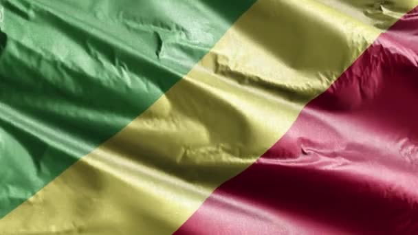 刚果共和国的纺织品国旗在风向上缓缓飘扬 刚果共和国的国旗在微风中飘扬 织物织物织物组织 完整的背景 20秒回圈 — 图库视频影像