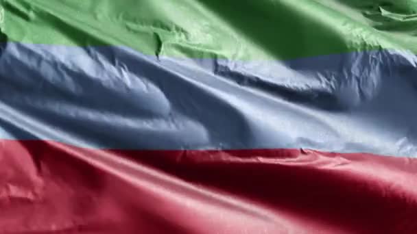 Dagestans Textila Flagga Viftar Långsamt Vindslingan Dagestans Fana Svajar Smidigt — Stockvideo
