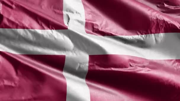 Danmark Textila Flagga Viftar Vindslingan Danmarks Fana Svajar Vinden Tygvävnad — Stockvideo