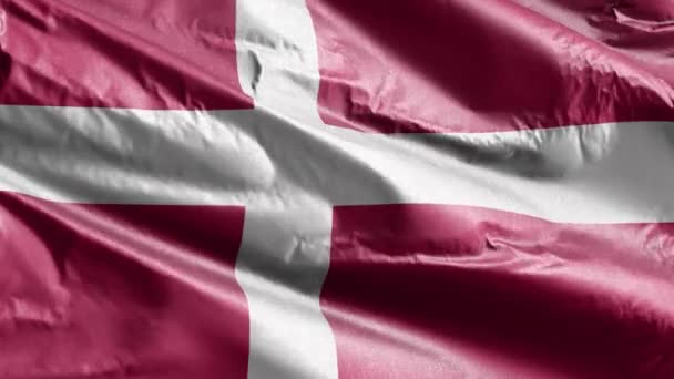 丹麦纺织品国旗在风向上缓缓飘扬 丹麦国旗在微风中飘扬 织物织物织物组织 完整的背景 20秒回圈 — 图库视频影像