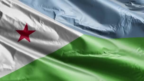 Djibouti Flag Vinker Vindløkken Djibouti Banner Svajer Brisen Fuld Påfyldningsbaggrund – Stock-video