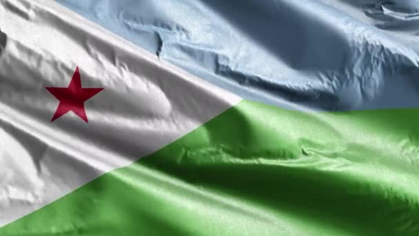 Cibuti Tekstil Bayrağı Rüzgar Çemberinde Yavaşça Dalgalanıyor Cibuti Bayrağı Rüzgarda — Stok video