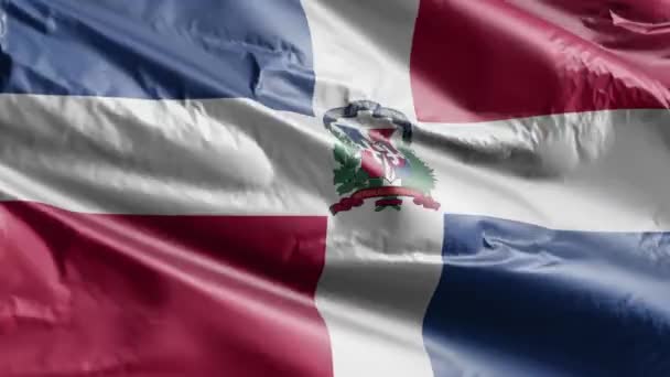 Bandeira República Dominicana Acenando Circuito Vento Bandeira República Dominicana Balançando — Vídeo de Stock
