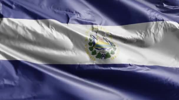 Флаг Сальвадора Размахивает Петле Ветра Сальвадорское Знамя Раскачивается Ветру Полный — стоковое видео