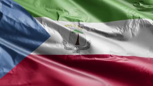 Ekvatorialguineas Flagga Viftar Vindslingan Ekvatorialguineas Fana Svajar Vinden Full Fyllning — Stockvideo