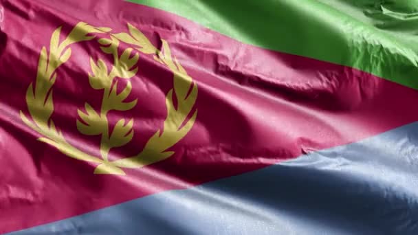 厄立特里亚的纺织品国旗在风向上缓缓飘扬 厄立特里亚国旗在微风中飘扬 织物织物织物组织 完整的背景 20秒回圈 — 图库视频影像