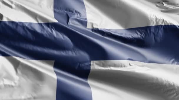 Bandera Finlandia Ondeando Lentamente Bucle Del Viento Bandera Finlandesa Balanceándose — Vídeos de Stock