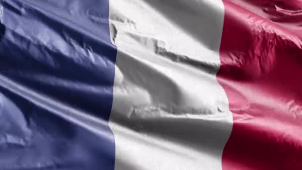 フランスのテキスタイルフラグは 風のループに手を振る 風に揺れるフランスのバナー 繊維組織だ 完全充填の背景 10秒ループ — ストック動画