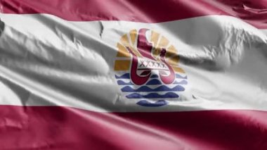 Fransız Polinezyası bayrağı rüzgâr çemberinde dalgalanıyor. Fransız Polinezya bayrağı rüzgarda sallanıyor. Tam dolgu arkaplanı. 10 saniye döngü. 