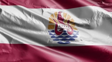 Fransız Polinezyası bayrağı rüzgar döngüsünde yavaşça dalgalanıyor. Fransız Polinezya bayrağı rüzgarda hafifçe sallanıyor. Tam dolgu arkaplanı. 20 saniye döngü. 