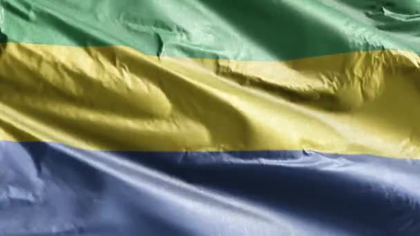 Gabon Textil Zászló Lengett Szél Hurkon Gaboni Zászló Lengett Szélben — Stock videók