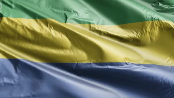 Gabons Flagga Vinkar Långsamt Vindslingan Gabonesiska Fanan Svajar Smidigt Vinden — Stockvideo