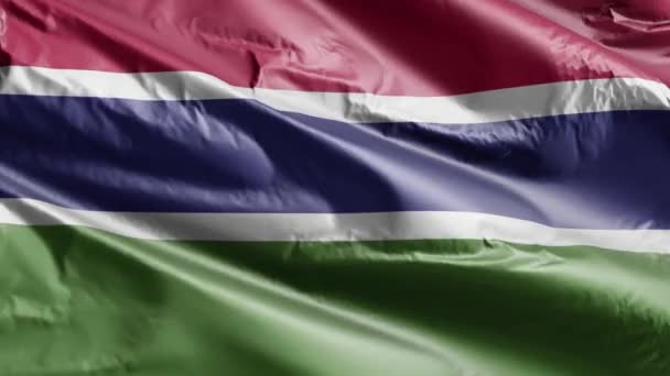 Gambiya Bayrağı Rüzgar Döngüsünde Yavaşça Dalgalanıyor Gambiya Bayrağı Rüzgarda Sallanıyor — Stok video
