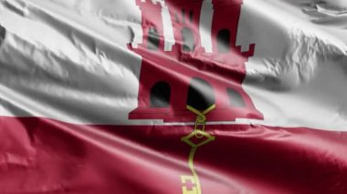 Gibraltar bayrağı rüzgarda yavaşça dalgalanıyor. Cebelitarık bayrağı rüzgarda hafifçe sallanıyor. Tam dolgu arkaplanı. 20 saniye döngü. 