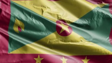 Greenada bayrağı rüzgar döngüsünde yavaşça dalgalanıyor. Greenada afişi rüzgarda hafifçe sallanıyor. Tam dolgu arkaplanı. 20 saniye döngü. 
