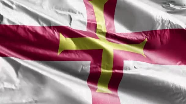 Guernsey Textile Flag Waving Wind Loop Gernian Banner Swaying Breeze — Stock Video