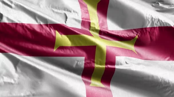Guernsey Tekstil Bayrağı Rüzgar Döngüsünde Yavaşça Dalgalanıyor Gernian Bayrağı Rüzgarda — Stok video