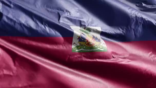 Haiti Textilflagga Viftar Vindslingan Haitisk Fana Svajande Vinden Abrisk Textilvävnad — Stockvideo